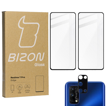 Szkło hartowane Bizon Glass Edge - 2 sztuki + ochrona na obiektyw, Realme 7 Pro, czarne