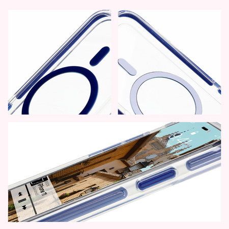 Etui z pierścieniem magnetycznym Bizon Case Marco do iPhone 11, przezroczyste z niebieską ramką