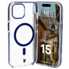 Etui z pierścieniem magnetycznym Bizon Case Marco do iPhone 15, przezroczyste z niebieską ramką