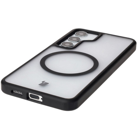 Etui z pierścieniem magnetycznym Bizon Case MatteO do Galaxy S24, półprzezroczyste z czarną ramką