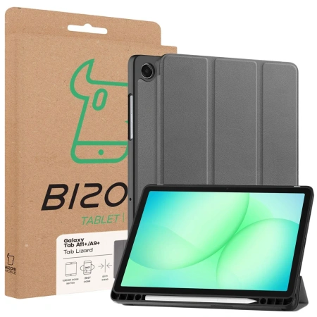 Etui z klapką Bizon Case Tab Lizard do Galaxy Tab A11 Plus / A9 Plus, szare