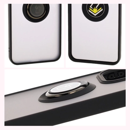 Etui z uchwytem na palec Bizon Case Hybrid Ring do Oppo Reno13 Pro, przydymione z czarną ramką