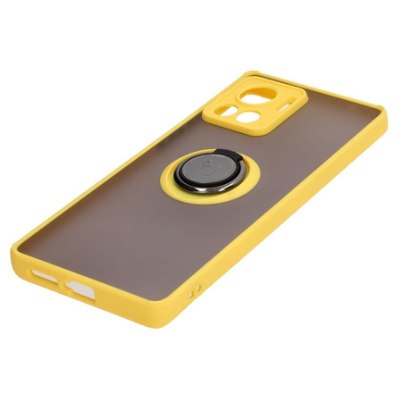 Etui z uchwytem na palec Bizon Case Hybrid Ring do Motorola Edge 30 Ultra, przydymione z żółtą ramką
