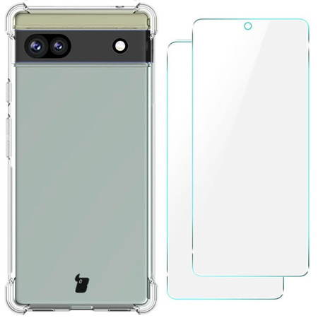 Etui + 2x szkło Bizon Case Clear Pack do Pixel 6A, przezroczyste