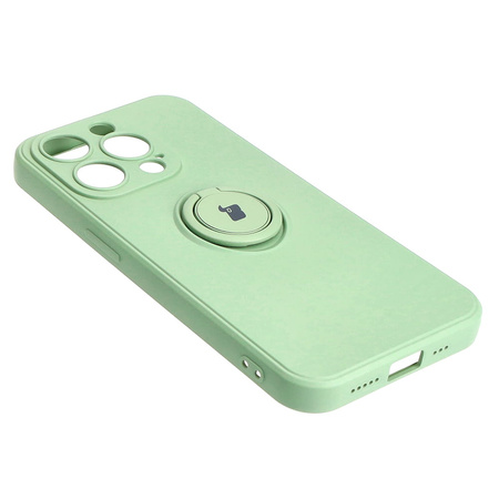 Etui Bizon Case Silicone Ring Sq do Apple iPhone 15 Pro, jasnozielone