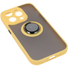 Etui z uchwytem na palec Bizon Case Hybrid Ring do iPhone 14 Pro, przydymione z żółtą ramką