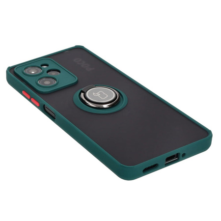 Etui z uchwytem na palec Bizon Case Hybrid Ring do Xiaomi Poco X5 Pro, przydymione z ciemnozieloną ramką