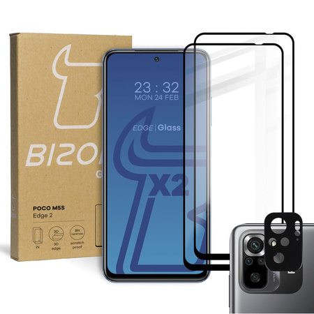 2x Szkło + szybka na aparat BIZON Edge 2 do Poco M5S/ Redmi Note 10 4G/ 10s