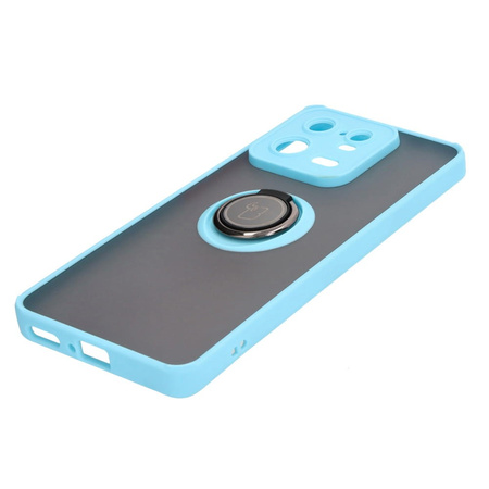 Etui z uchwytem na palec Bizon Case Hybrid Ring do Xiaomi 13 Pro, przydymione z jasnoniebieską ramką