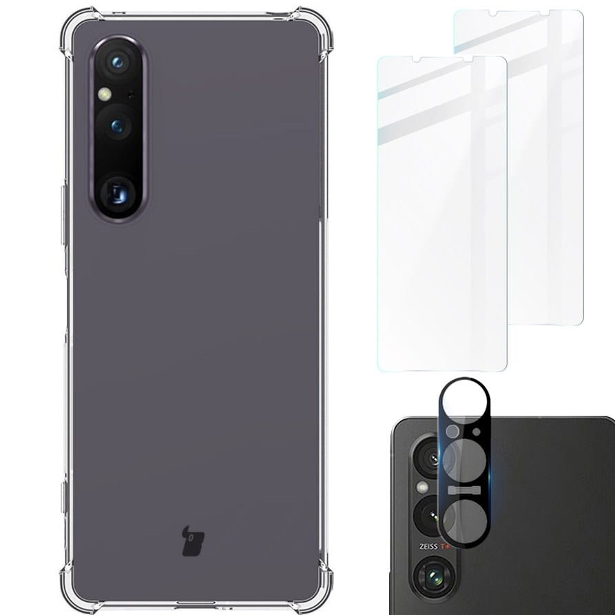 Etui + 2x szkło + obiektyw Bizon Case Clear Pack do Sony Xperia 1 V, przezroczyste