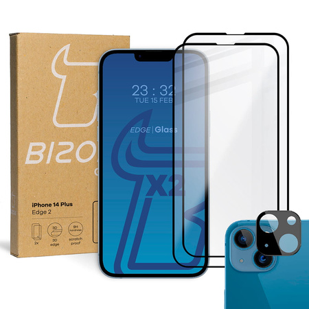 2x Szkło + szybka na aparat Bizon Edge 2 Pack do iPhone 14 Plus