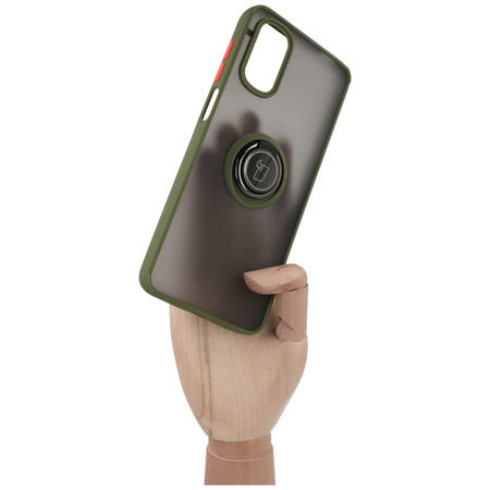 Etui z uchwytem na palec Bizon Case Hybrid Ring do Motorola Moto G22 / E32 / E32s, przydymione z zieloną ramką