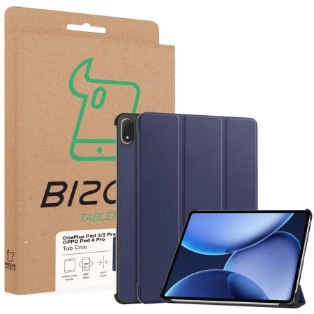 Etui z klapką Bizon Case Tab Croc do OnePlus Pad 3 / 2 Pro / OPPO Pad 4 Pro, granatowe