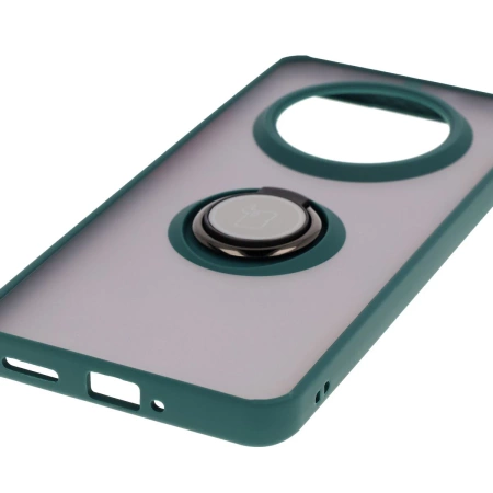 Etui z uchwytem na palec Bizon Case Hybrid Ring do Realme 14 Pro 5G, przydymione z ciemnozieloną ramką
