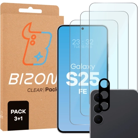 3x Szkło hartowane + szybka na aparat Bizon Glass Clear Pack do Galaxy S25 FE
