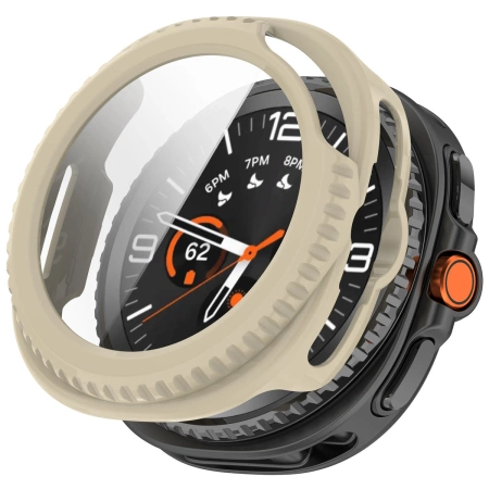Etui ze szkłem do zegarka Bizon Case+Glass Watch do Samsung Galaxy Watch 8 Classic 46 mm, beżowe