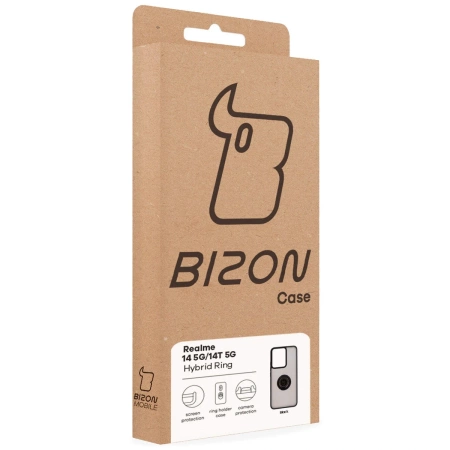 Etui z uchwytem na palec Bizon Case Hybrid Ring do Realme 14 5G / 14T 5G, przydymione z czarną ramką