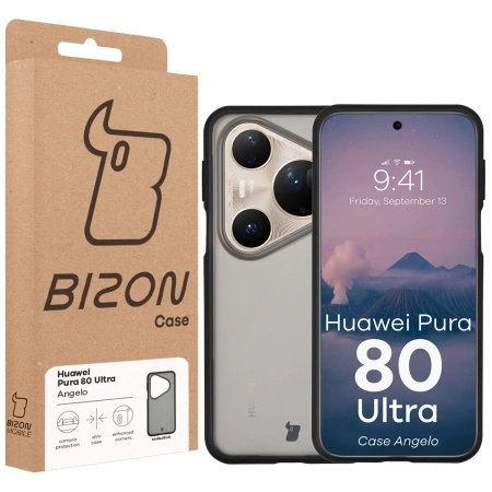 Etui Bizon Case Angelo do Huawei Pura 80 Ultra, przydymione z czarną ramką