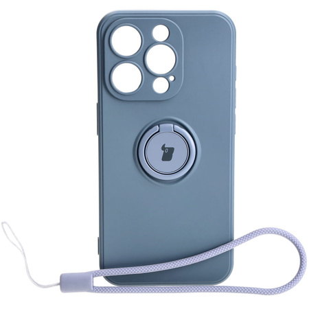 Etui Bizon Case Silicone Ring Sq do Apple iPhone 15 Pro, szare