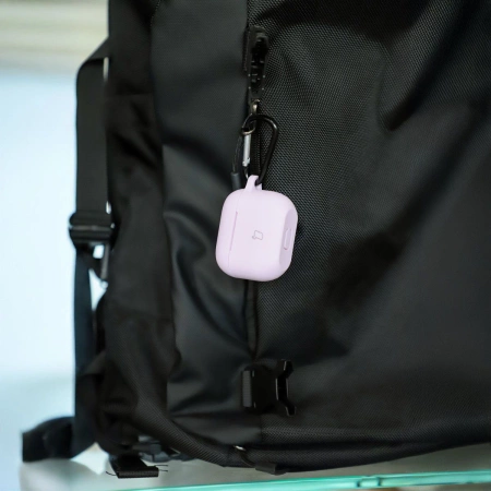 Silikonowe etui z karabińczykiem Bizon Case Headphone Silicone do AirPods 4, lawendowe
