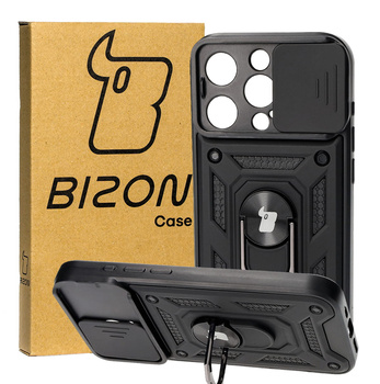 Etui Bizon Case CamShield Ring do iPhone 15 Pro, czarne
