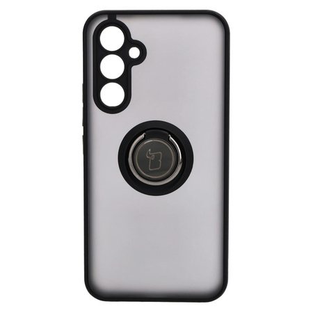 Etui z uchwytem na palec Bizon Case Hybrid Ring do Galaxy A54 5G, przydymione z czarną ramką