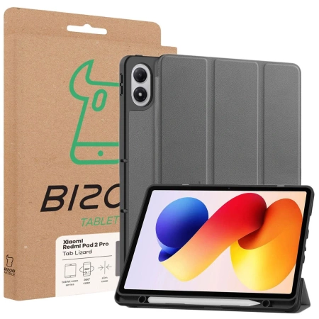 Etui z klapką Bizon Case Tab Lizard do Xiaomi Redmi Pad 2 Pro, szare