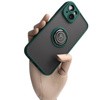 Etui z uchwytem na palec Bizon Case Hybrid Ring do iPhone 14, przydymione z ciemnozieloną ramką