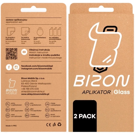 Szkło hartowane z ramką do łatwej aplikacji Bizon Glass Aplikator do iPhone 15, 2 sztuki