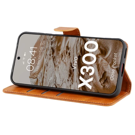 Etui z klapką Bizon Case Pocket do Vivo X300, brązowe