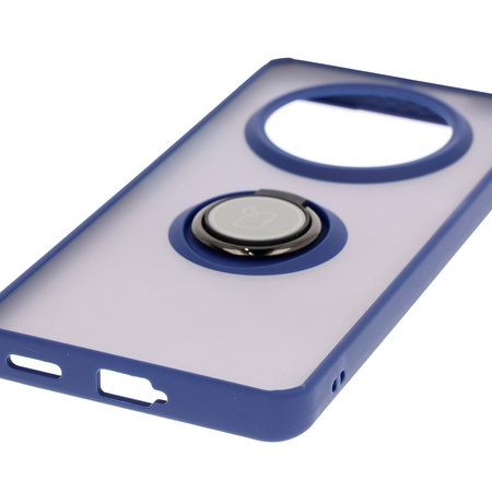 Etui z uchwytem na palec Bizon Case Hybrid Ring do Honor Magic7 Lite, przydymione z granatową ramką