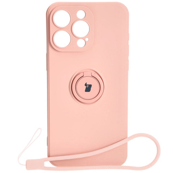 Etui Bizon Case Silicone Ring Sq do iPhone 15 Pro Max, jasnoróżowe