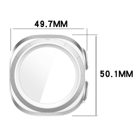 Etui ze szkłem do zegarka Bizon Case+Glass Watch do Galaxy Watch Ultra 2 / 1, satynowo srebrne