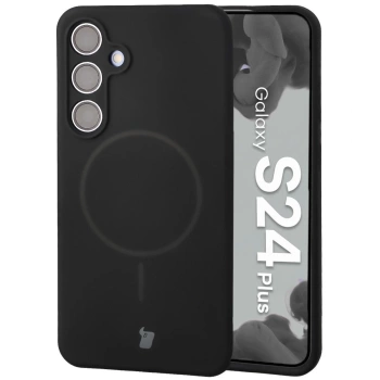 Silikonowe etui z pierścieniem magnetycznym Bizon Soft Case Magnetic do Galaxy S24 Plus, czarne