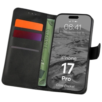 Etui z klapką Bizon Case Pocket do iPhone 17 Pro, czarne