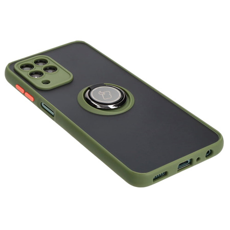 Etui z uchwytem na palec Bizon Case Hybrid Ring do Galaxy M33 5G, przydymione z zieloną ramką