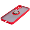 Etui z uchwytem na palec Bizon Case Hybrid Ring do Galaxy A35 5G, przydymione z czerwoną ramką