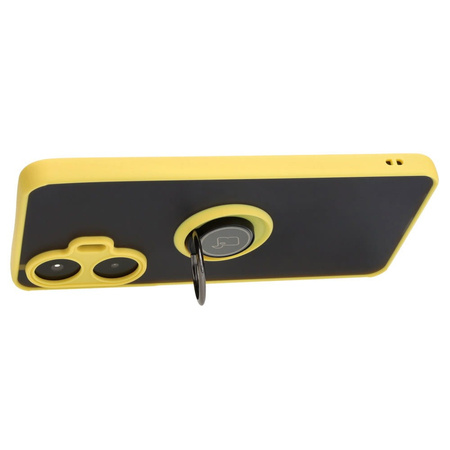 Etui z uchwytem na palec Bizon Case Hybrid Ring do Realme C55, przydymione z żółtą ramką