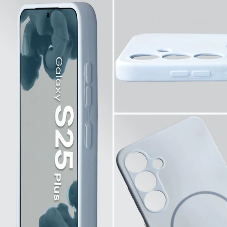 Silikonowe etui z pierścieniem magnetycznym Bizon Soft Case Magnetic do Galaxy S25 Plus, błękitne