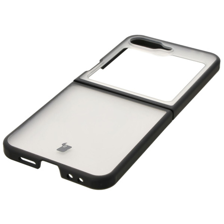 Etui Bizon Case Angelo do Galaxy Z Flip7 FE / Z Flip6, półprzezroczyste z czarną ramką