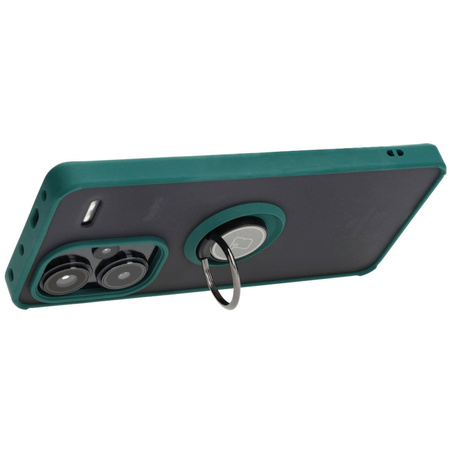Etui z uchwytem na palec Bizon Case Hybrid Ring do Xiaomi Redmi Note 13 Pro+ 5G, przydymione z ciemnozieloną ramką