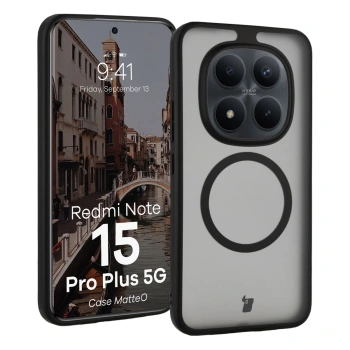 Etui z pierścieniem magnetycznym Bizon Case MatteO do Xiaomi Redmi Note 15 Pro Plus 5G, przydymione-czarne