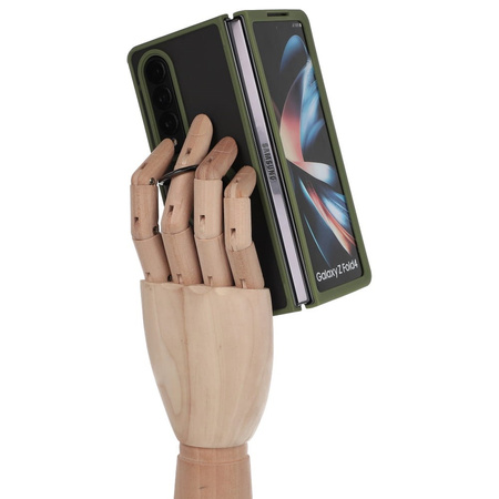 Etui z uchwytem na palec Bizon Case Hybrid Ring do Galaxy Z Fold4, przydymione z zieloną ramką