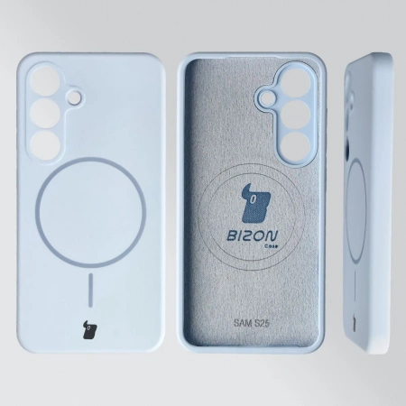 Silikonowe etui z pierścieniem magnetycznym Bizon Soft Case Magnetic do Galaxy S25, błękitne