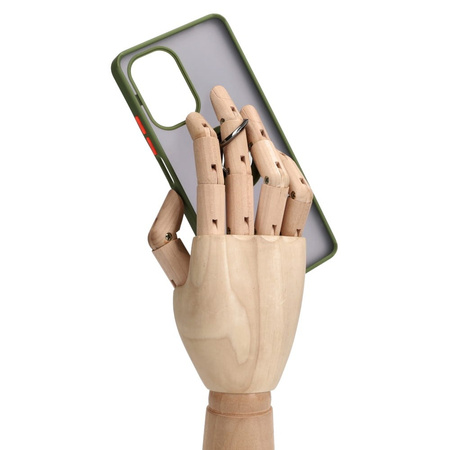 Etui z uchwytem na palec Bizon Case Hybrid Ring do Xiaomi Poco F5, przydymione z zieloną ramką