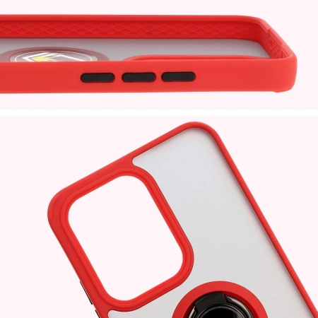 Etui z uchwytem na palec Bizon Case Hybrid Ring do Oppo Reno13 Pro, przydymione z czerwoną ramką
