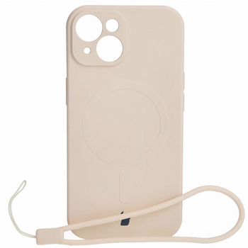 Etui silikonowe z pierścieniem magnetycznym Bizon Case Silicone Magnetic do iPhone 15, beżowe