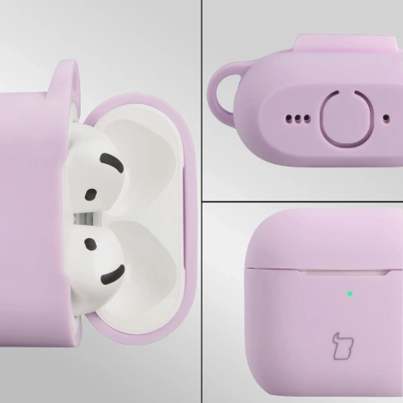 Silikonowe etui z karabińczykiem Bizon Case Headphone Silicone do AirPods 4, lawendowe