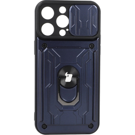 Etui Bizon Case Camshield Card Slot Ring do iPhone 14 Pro Max, granatowe