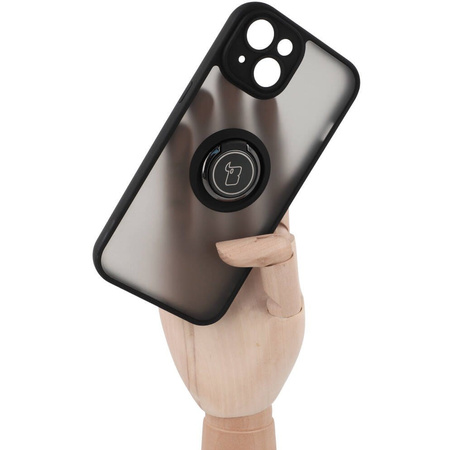 Etui z uchwytem na palec Bizon Case Hybrid Ring do iPhone 14, przydymione z czarną ramką